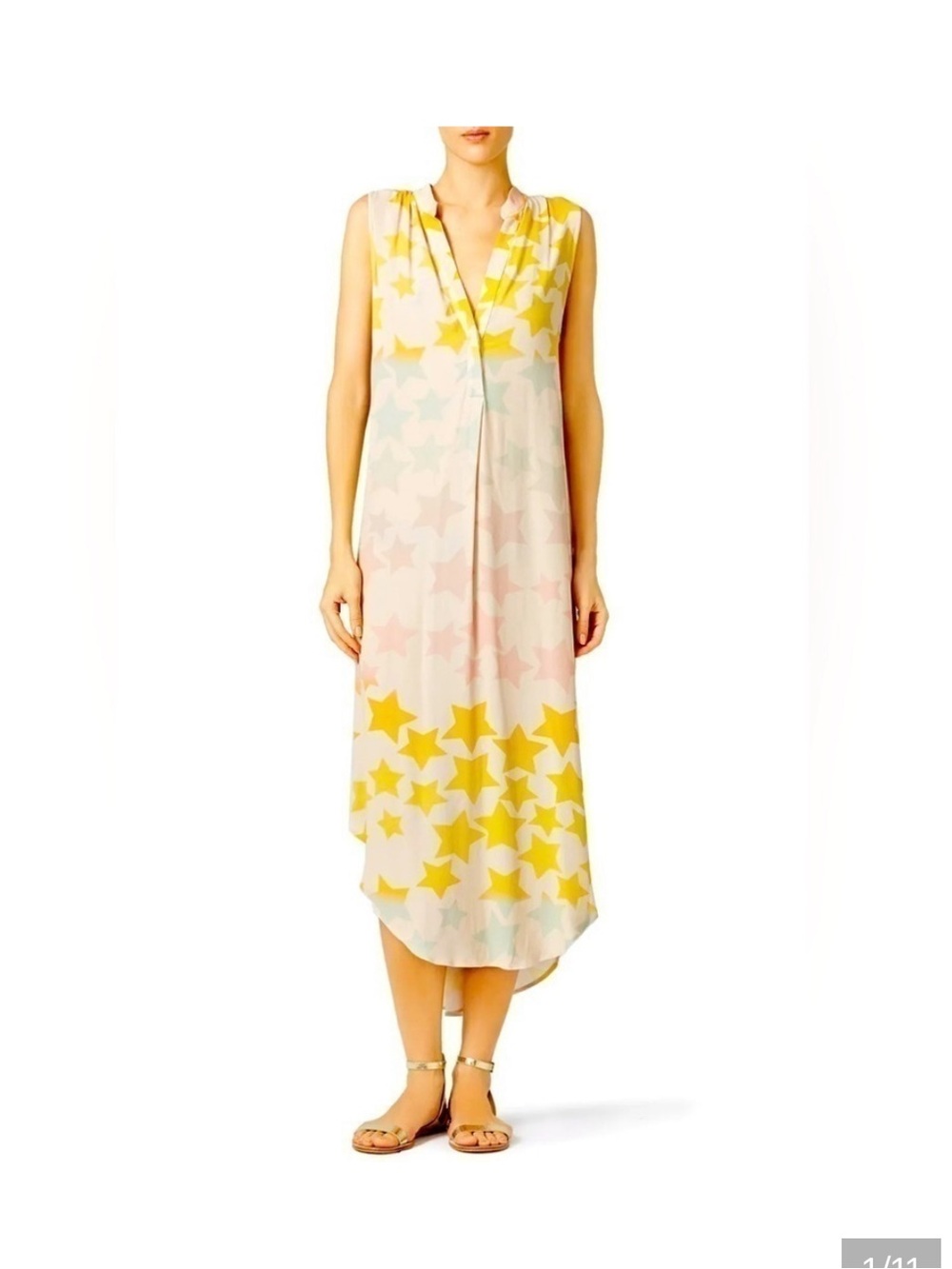 Mara Hoffman Yellow Star Sleeveless Midi Dress on Pale Pink